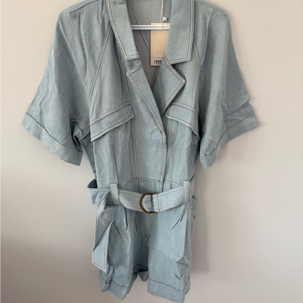 Chic Light Blue Romper with Belt